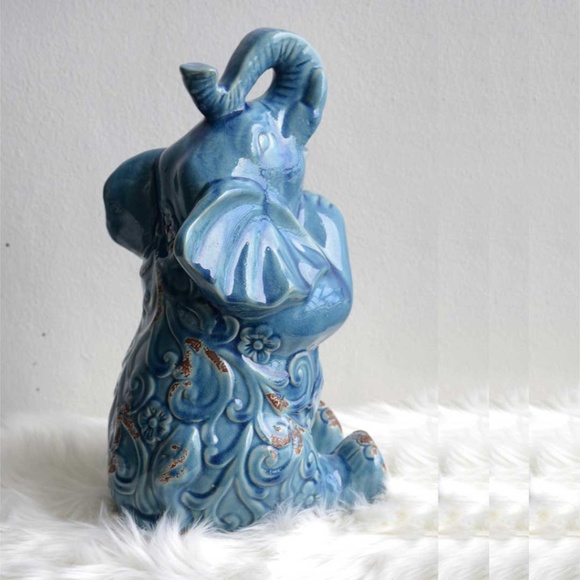 Blue Ceramic Elephant Figurine - Picture 2 of 4